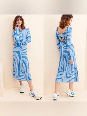 House of Sunny Blue Moon Hockney Long Sleeve Maxi Dress 2